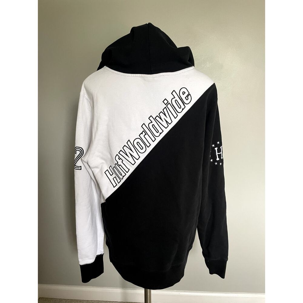 HUF Worldwide- Hoodie - Black and white with stitching